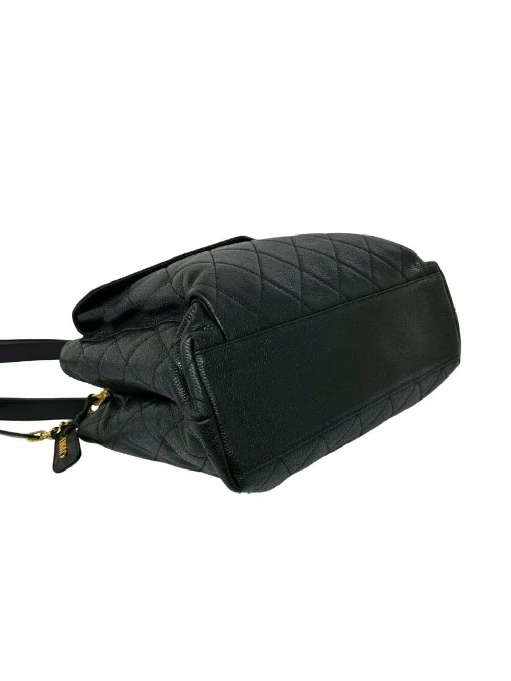 Chanel Vintage Quilted CC Logo Caviar Leather Shoulder Bag Tote Black